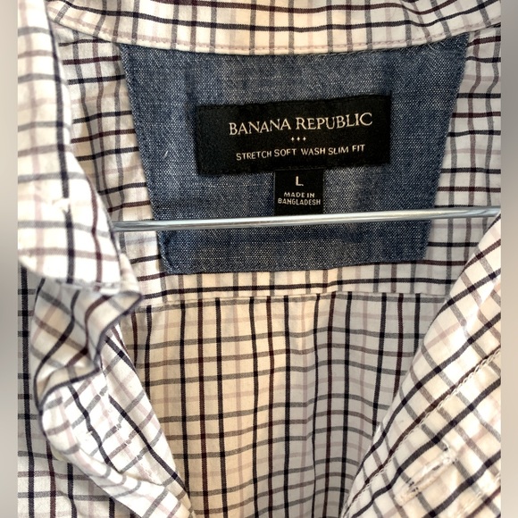 Banana Republic Stretch Soft Wash Slim Fit Casual Shirt Size L Earth Tone Grid - Picture 7 of 9